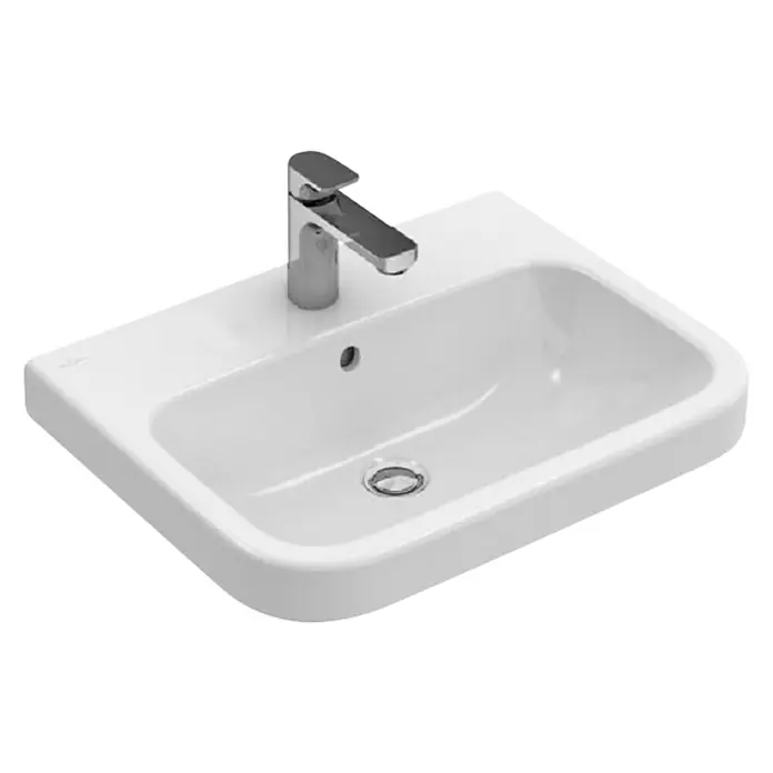 Villeroy & Boch Architectura Waschtisch 1 - 60 x 47 cm, Mit schmutzabweisender Glasur, Hahnloch: Mitte, Mit Überlauf, Weiß - Waschbecken mit Armatur, modernes Design in Weiß für Badezimmer oder Gäste-WC. Elegante und funktionale Sanitärausstattung.