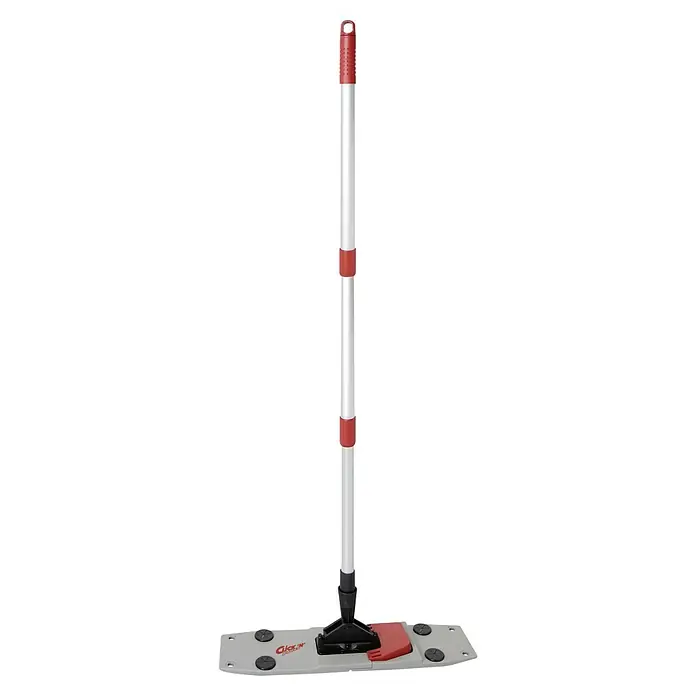 Sprintus Bodenwisch-Set Click N Press + Staubmop - 12 l, 5 -tlg., Materialzusammensetzung Bezug: 80 % Mikrofaser, 20 % weiche Abrasivborsten - Ein grauer und roter Click-N'-Clean-Bodenwischer mit ausziehbarem Griff zum Reinigen von Böden.