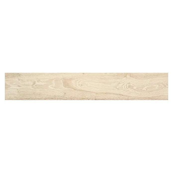 BHS Showroom Pavimento porcelánico Arhus - 90 x 15 cm, Paja, Rectificado - Baldosa de imitación a madera con un tono claro y un grano distintivo, ideal para interiores contemporáneos que deseen calidez y estética natural.