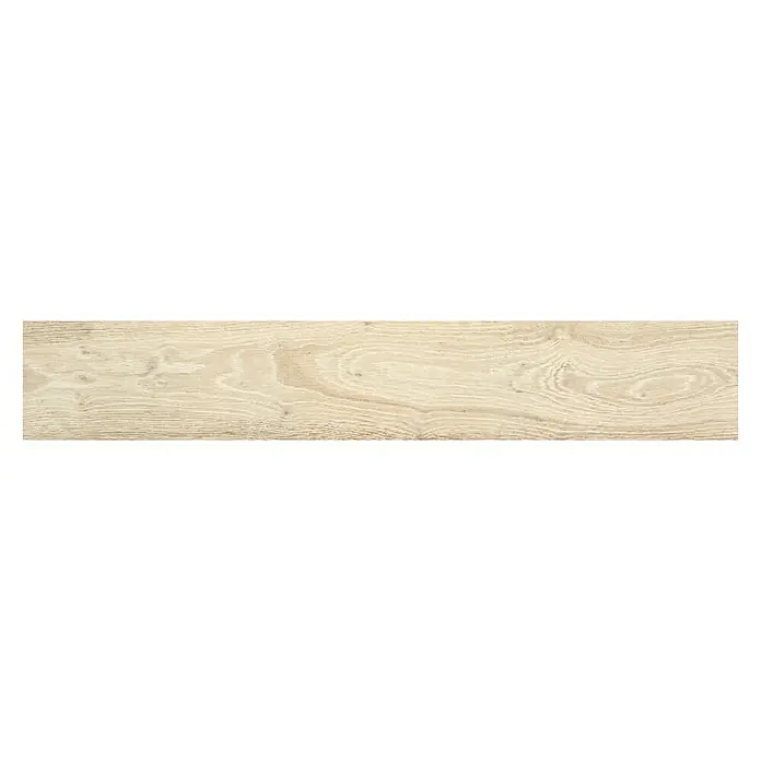 BHS Showroom Pavimento porcelánico Arhus - 90 x 15 cm, Paja, Rectificado - Baldosa de imitación a madera con un tono claro y un grano distintivo, ideal para interiores contemporáneos que deseen calidez y estética natural.