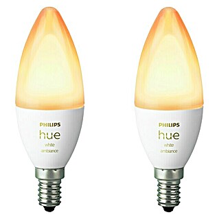 Philips Hue LED-Lampe White Ambiance (E14, 5,2 W, 470 lm, Bedienung von unterwegs, 2 Stk.)