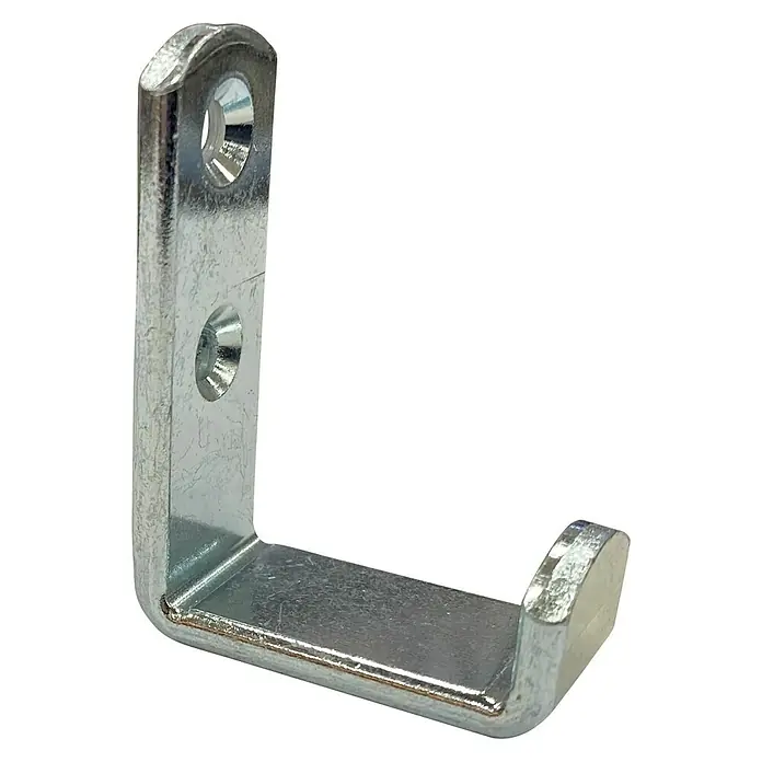 Stabilit Gancho para pared - L x An x Al: 50 x 36 x 15 mm - Un gancho de ángulo de metal color plateado con dos agujeros para colgar objetos o para montaje en pared para soporte.