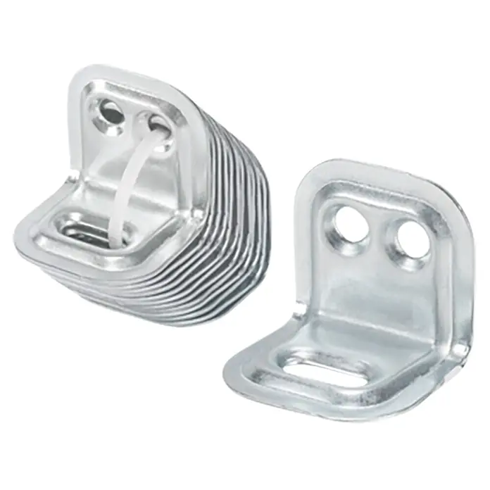 Stabilit Verstellwinkel - L x B x H: 25 x 30 x 1 mm, Verzinkt, 12 Stk. - Ein Satz Winkelverbinder aus Metall, einer einzeln und einer als Stapel, zur Befestigung von Bauteilen.
