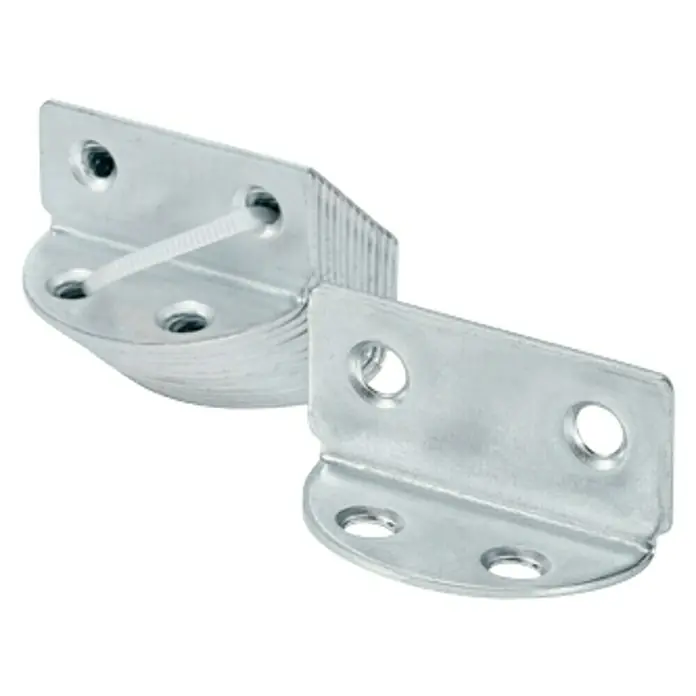 Vormann Escuadra para tableros de aglomerado - L x An: 40 x 19 mm, Acero - Una foto de varios ángulos de metal unidos con una brida de plástico.