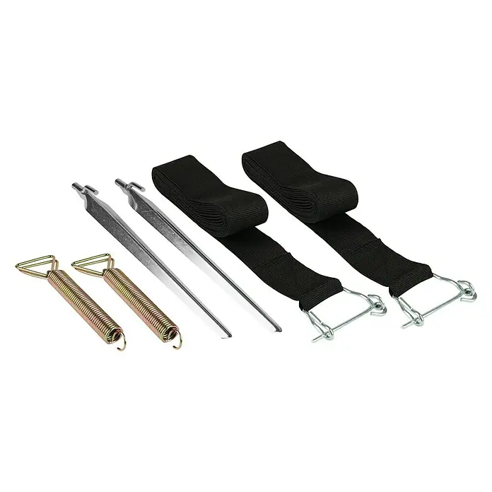Abspann-Set - Zelte, 6 -tlg. - Zeltzubehör-Set mit Heringen, Federn und Spanngurten zur sicheren Befestigung von Zelten und Planen im Freien.