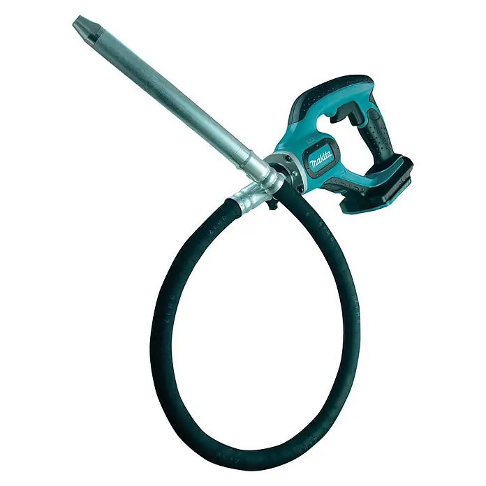Makita LXT 18V Akku-Betonverdichter DVR450Z + Artikelnr. 33855482 hinzufügen* - 18 V, Ohne Akku, Schwingzahl: 13.000 U/min - Abgebildet ist ein Makita Akku-Betonrüttler mit einem grauen Rüttelaufsatz und einem schwarzen, flexiblen Schlauch, ideal für Betonarbeiten.