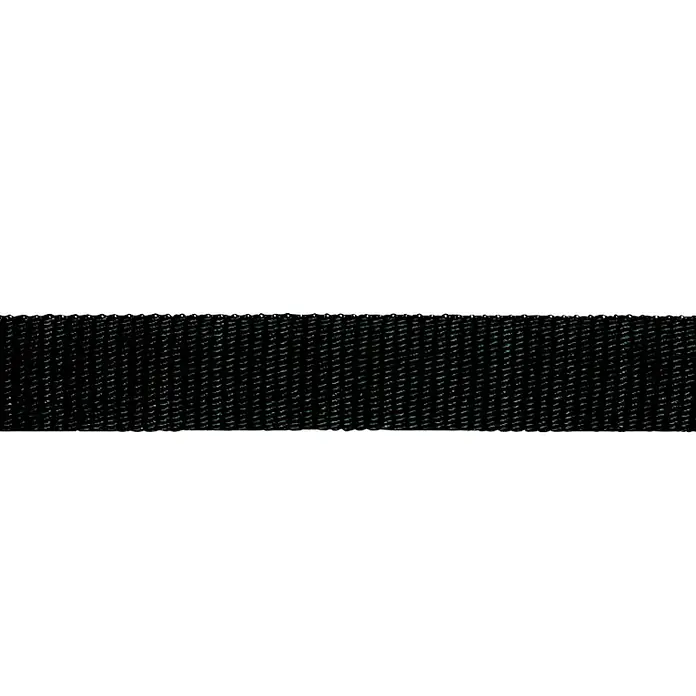 Conacord Cinta de lona - Poliéster, Negro - Primer plano de una robusta correa tejida negra, ideal para diversas aplicaciones, desde correas para equipaje hasta proyectos de artesanía.