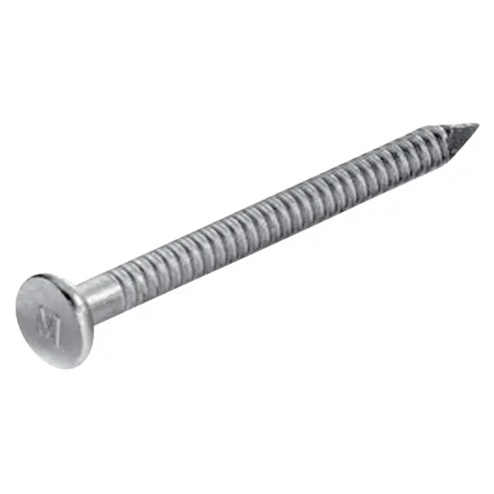 Stabilit Ankernägel - Durchmesser: 4 mm, Länge: 50 mm, 250 Stk. - Nahaufnahme eines einzelnen, gerippten Stahlnagels mit flachem Kopf vor schwarzem Hintergrund.