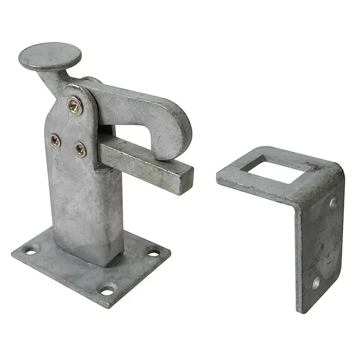 Stabilit Freno para puerta - L x An x Al: 65 x 50 x 95 mm, Acero, Montaje en suelo - Pestillo metálico con cierre y soporte de montaje para una instalación segura. Construcción robusta para una fijación fiable y un uso duradero.