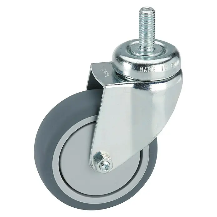 Dörner & Helmer Apparate-Lenkrolle - Durchmesser Rollen: 50 mm, Traglast: 45 kg, Doppeltes Kugellager im Drehkranz, Mit Gewindestift - Lenkrolle mit Gewindezapfen und grauem Rad. Ideal für Möbel und Geräte. Robuste Konstruktion für hohe Belastbarkeit.