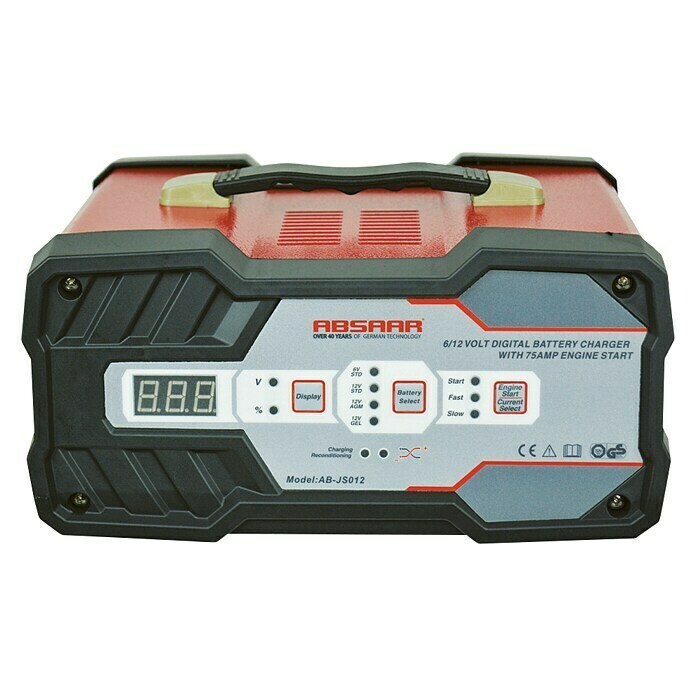 Absaar Batterie-Ladegerät mit Starthilfe (Ladestrom: 12 A, AGM-/Gel-/Nass-/Blei-Säure-Batterien 6/12 V)