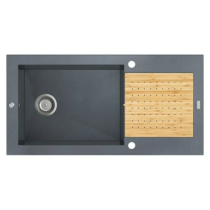 Carea Einbauspüle Eole - 50 x 47,6 cm, Betongrau - Spültisch mit Spülbecken, Abfluss und Schneidebrett. Ideal für die moderne Küche mit viel Stil und Funktionalität.