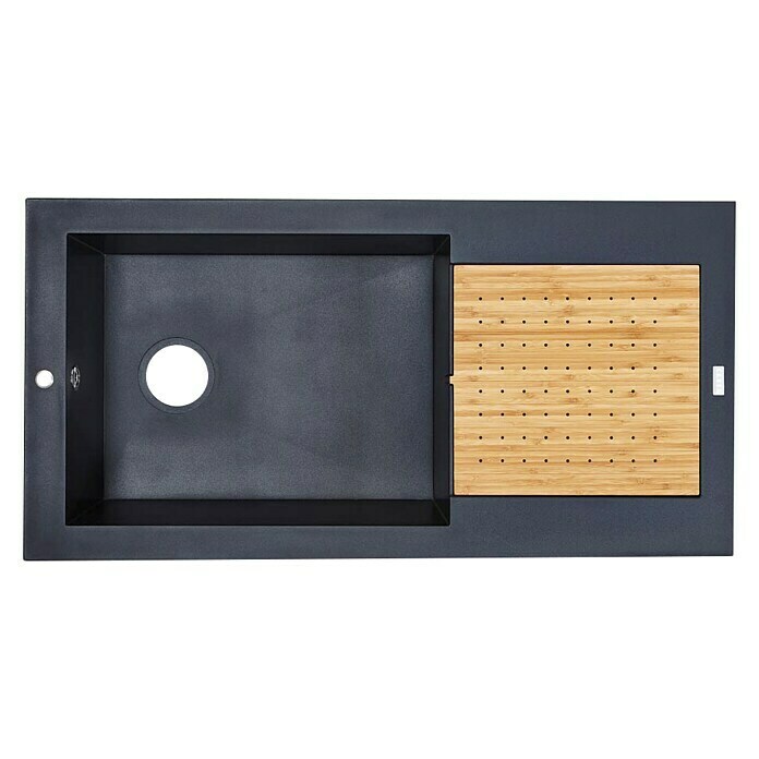 Carea Fregadero encastrable (98 x 50 cm, Soplante de secado de aire caliente, CAREAlith®, Negro)