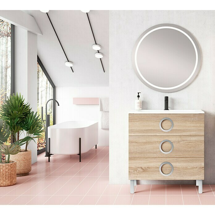 Camargue Mueble de lavabo Moon (L x An x Al: 45 x 100 x 85 cm, Roble, Mate)