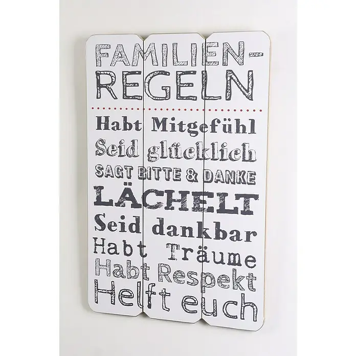 Holzbild - Familienregeln, B x H: 40 x 60 cm - Dekorative Holztafel mit der Aufschrift "Familienregeln", eine charmante Ergänzung für jedes Zuhause.