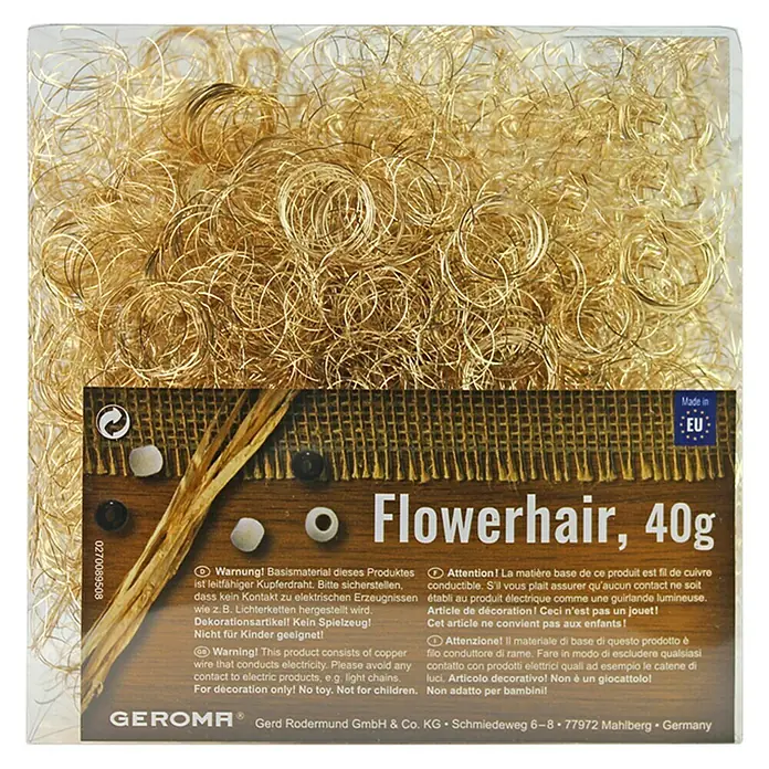 Dekoelement Flowerhair Gold - Gold, Draht - Flowerhair, 40g: Dekoration aus leitfähigem Kupferdraht für kreative Projekte. Ideal für Bastelarbeiten, aber kein Spielzeug für Kinder!