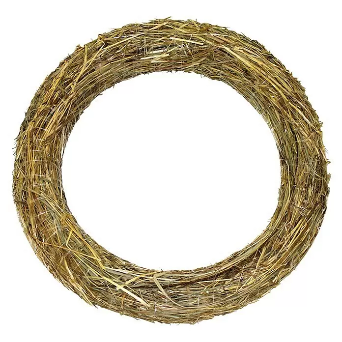 Strohkranz - Durchmesser: 40 cm, Naturmaterialien, Braun, Rund, Höhe: 6 cm - Ein runder Kranz aus Naturstroh, ideal für saisonale Dekorationen oder Bastelarbeiten.