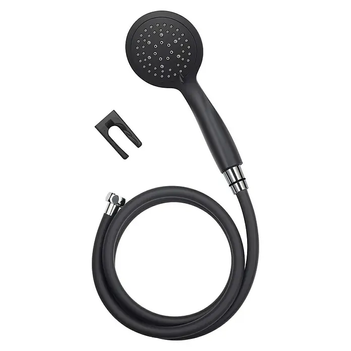 Rousseau Set de ducha Hebe - Negro - Cabezal de ducha negro con manguera y soporte. El conjunto ideal para un baño moderno.