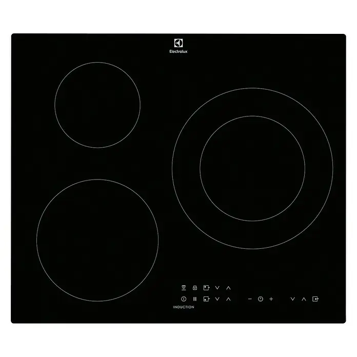 Electrolux Placa de cocción LIT60336C - Número de fogones de inducción: 3 ud. - Placa de inducción Electrolux negra con tres zonas de cocción y panel de control táctil.