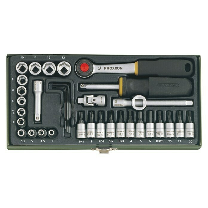 Proxxon Industrial Set nasadnih ključeva i nastavaka (Četverokutni od ¼ inča, 36-dijelno)