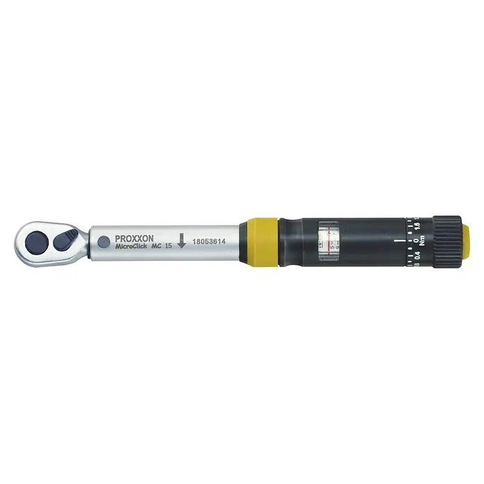 Proxxon Llave dinamométrica MicroClick - ¼'' cuadrado, 3 Nm - 15 Nm - Llave dinamométrica de precisión Proxxon MicroClick MC 15 para pernos, con ajuste Nm preciso. Ideal para tareas delicadas.
