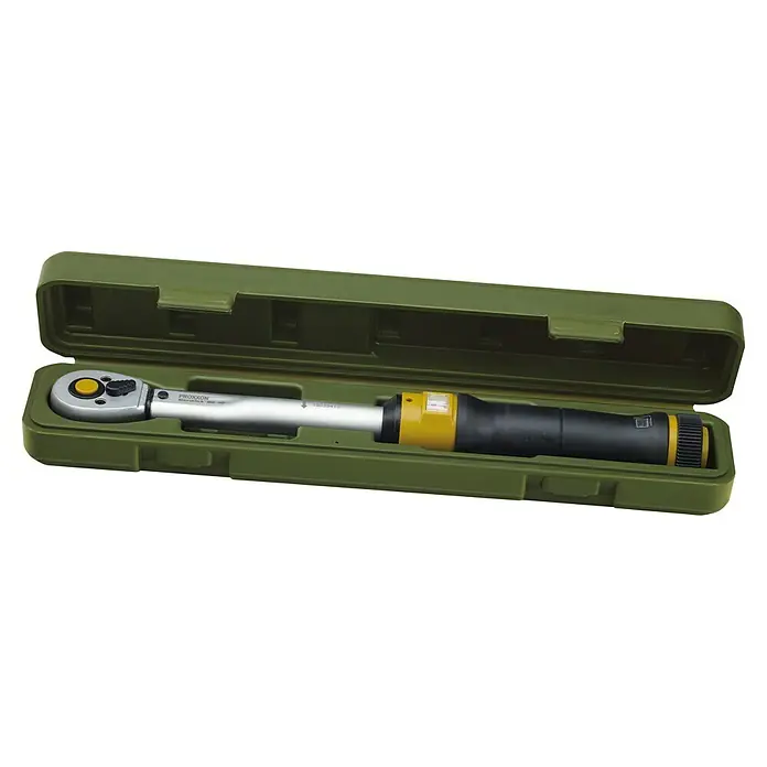Proxxon Llave dinamométrica MicroClick - Cuadrado de ⅜'', 12 Nm - 60 Nm - Una llave dinamométrica Proxxon en su caja verde a juego, lista para tareas de apriete precisas. Excelente herramienta para mecánicos.