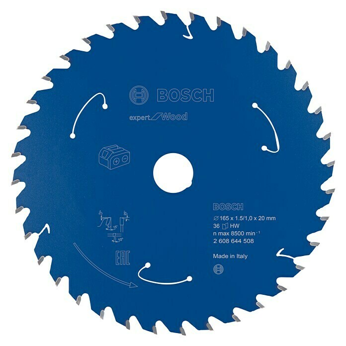 Bosch Kreissägeblatt Expert for WoodDurchmesser: 165 mm, Bohrung: 20 mm, 36 Zähne Front View