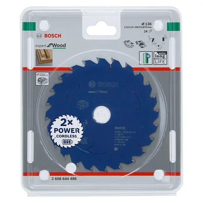 Bosch Kreissägeblatt Expert for Wood - 136 mm, Bohrung: 20 mm, Anzahl Zähne: 24 Stk. - Bosch Expert Wood Kreissägeblatt mit Ø136 mm, ideal für präzise Holzschnitte.