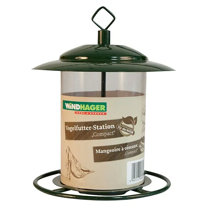 Windhager Vogelfutterhaus - 17,5 x 22,5 cm, Grün - Windhager Vogelfutterstation "Compact" für den Garten. Kompakte Futterstelle für Wildvögel, ideal für kleine Gärten und Balkone.