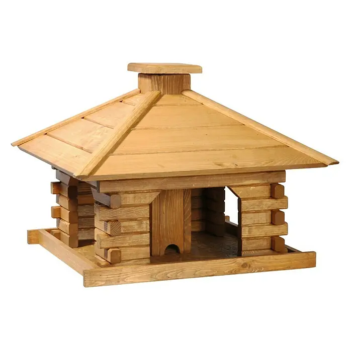 Dobar Vogelhaus Rustikal - 50 x 50 x 38 cm, Holz, Hellbraun - Rustikales Vogelhaus aus Holz im Blockhausstil mit markantem Dach und stabilem Unterbau für den Garten.