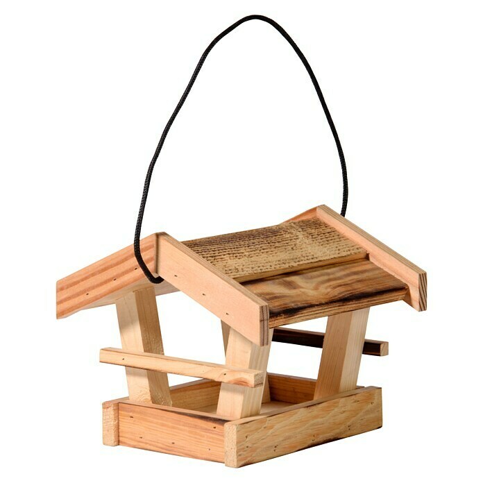 Dobar Vogelfutterhaus mit Brandmaserung19 x 18 x 16 cm, Hellbraun, Holz Left Side View