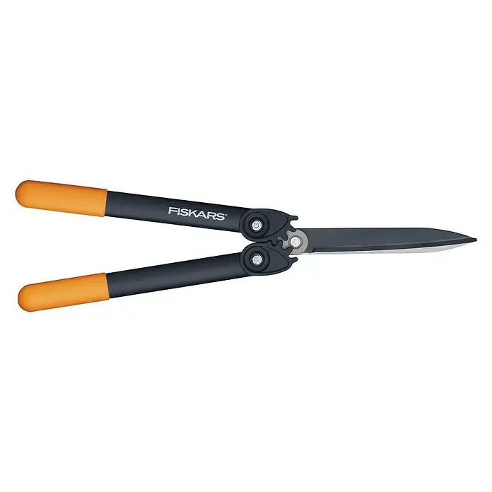 Fiskars PowerGear Getriebe-Heckenschere HS72Länge: 57 cm, Klingenbeschichtung: Antihaftbeschichtet - Die Fiskars Strauchschere mit orangefarbenen Griffen und schwarzen Klingen ist ein Gartengerät für präzise Formschnitte an Hecken und Sträuchern.