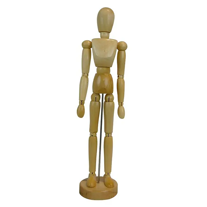 Talens Muñeco articulado - Altura: 30 cm - Vista completa de un maniquí articulado de madera sobre una base redonda, perfecto para referencia artística.