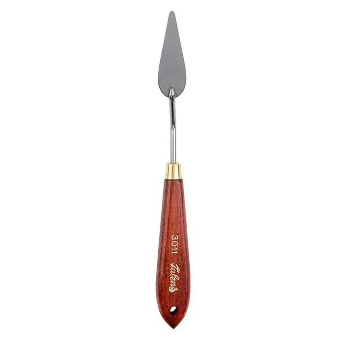 Talens Espátula para pintar 3011 - Tamaño: N° 3011 - Una foto detallada de una espátula de pintura Talens con un mango de madera y una hoja de metal.