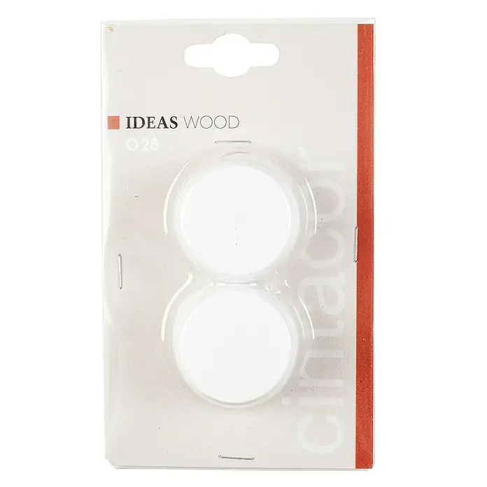 Tapones terminales Ideas Wood - Blanco, 2 ud. - Paquete de dos tapas de cubierta blancas "Ideas Wood" con un diámetro de 28 mm, ideales para cubrir agujeros de tornillos.