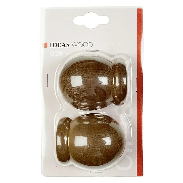 Tapa final Ideas wood esfera cebrano - 2 ud. - Paquete de dos terminales de madera para barra de cortina de 28 mm de diámetro para un hogar elegante.