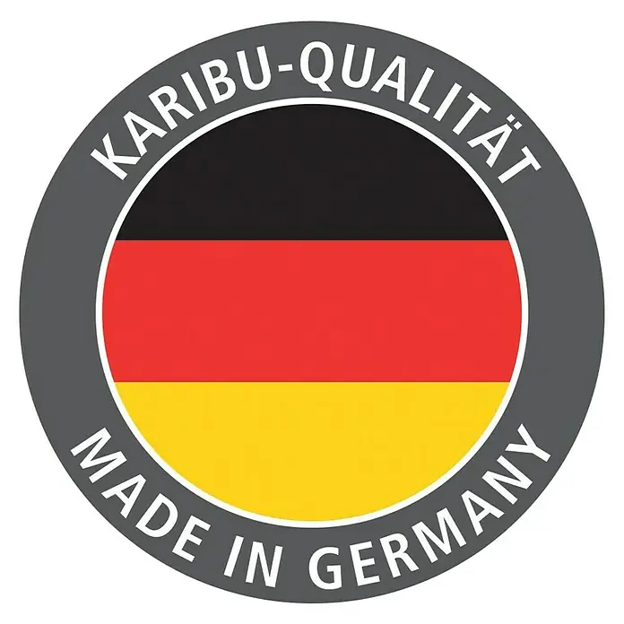 Karibu Massivholzsauna Mia - L x B x H: 170 x 196 x 198 cm, Materialspezifizierung Tür: Massivholz, Inklusive Ofenschutzgitter, Ohne Dachkranz - Karibu-Qualitätssiegel mit den Farben der deutschen Flagge. Hergestellt in Deutschland.