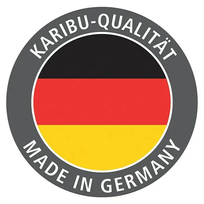 Karibu Elementsauna Arvika - Mit 9 kW Bio-Ofen mit externer Steuerung, L x B x H: 231 x 231 x 198 cm - Karibu-Qualitätssiegel: Hergestellt in Deutschland, symbolisiert hochwertige Produkte und deutsche Handwerkskunst.