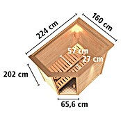 Karibu Massivholzsauna Svea (L x B x H: 160 x 224 x 202 cm, Materialspezifizierung Tür: Massivholz, Mit Dachkranz und Beleuchtung, Inklusive Ofenschutzgitter) | BAUHAUS