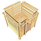 Karibu Massivholzsauna Svea (L x B x H: 160 x 224 x 202 cm, Materialspezifizierung Tür: Massivholz, Mit Dachkranz und Beleuchtung, Inklusive Ofenschutzgitter) | BAUHAUS