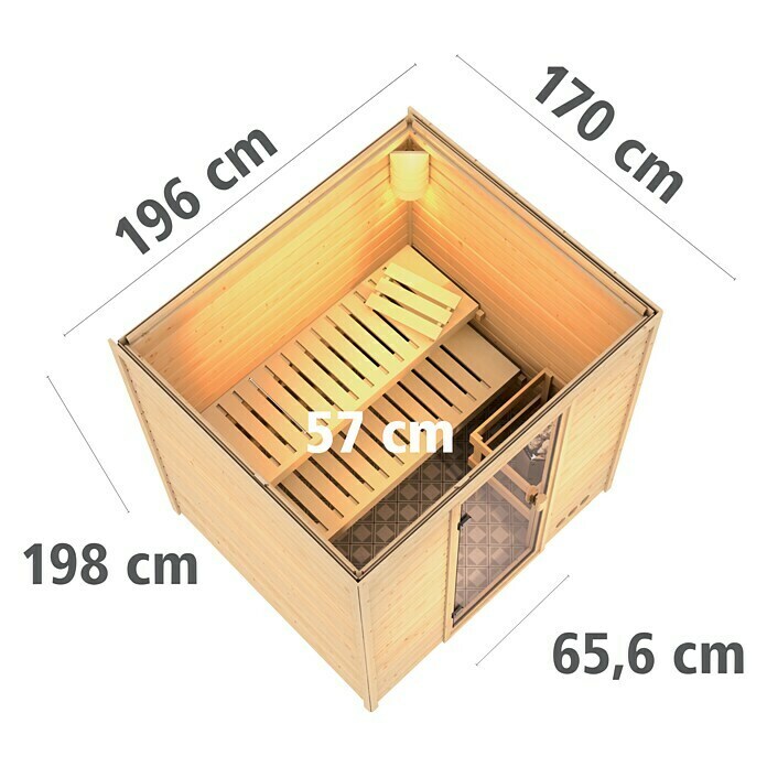 Karibu Massivholzsauna Anja (Ohne Ofen, Massivholz, L x B x H: 196 x 170 x 192 cm) | BAUHAUS