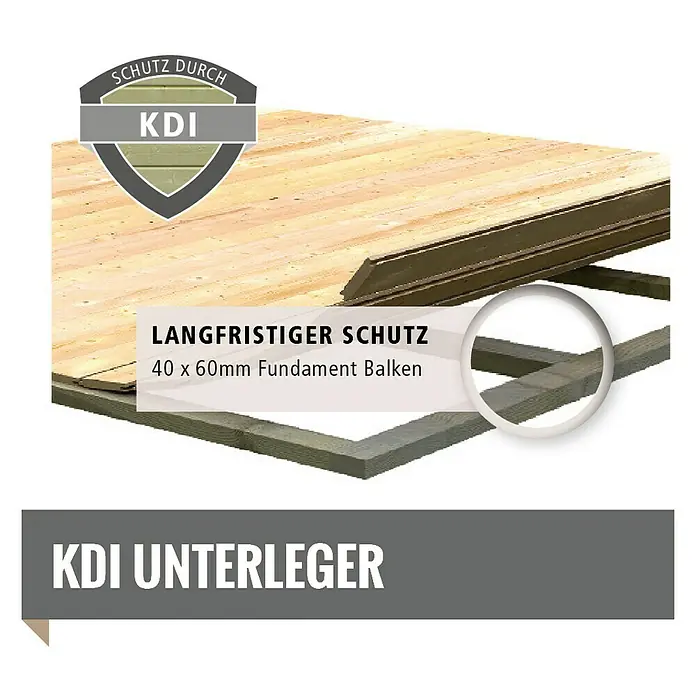 Karibu Saunahaus Suva 2 - Ohne Ofen, Natur, L x B x H: 231 x 337 x 227 cm - KDI Unterleger: Langlebiger Schutz durch 40 x 60mm Fundament Balken für dauerhafte Stabilität und Schutz vor Witterungseinflüssen.