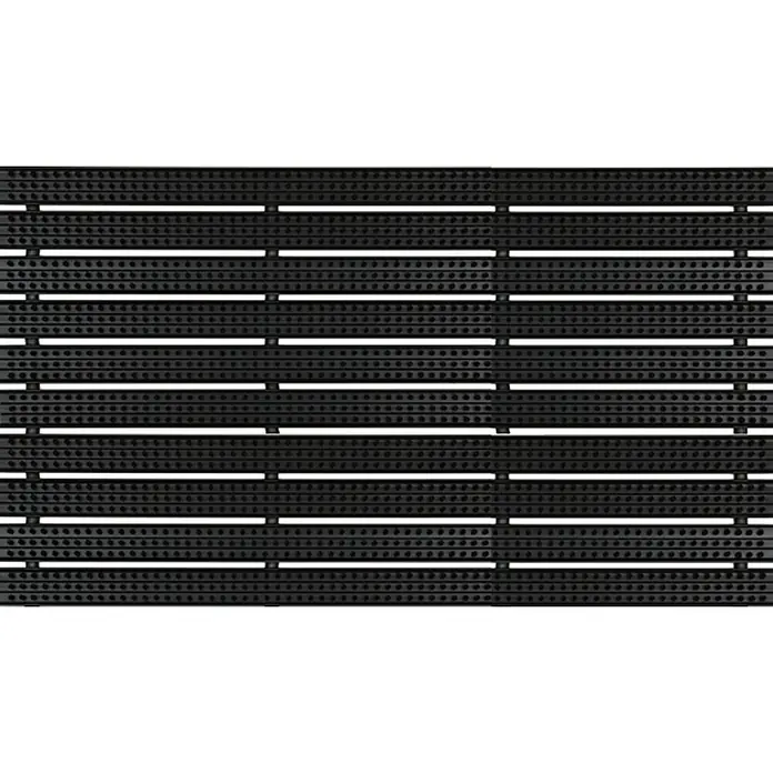 Fußmatte Scraper - Schwarz, 48 x 80 cm - Detailliertes Bild einer schwarzen, robusten Fußmatte mit horizontalen Streben und Lochmuster, ideal für den Eingangsbereich.