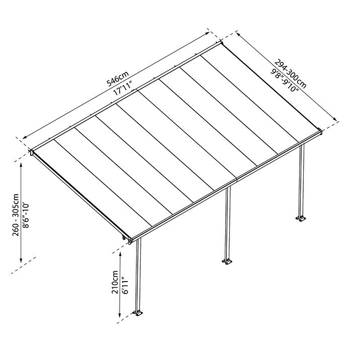 Terrassenüberdachung Tuscany LEDTiefe: 3 m, B x H: 5,46 x 2,1 m, Anthrazitgrau Unknown