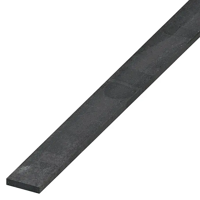 Flachprofil - B x L: 60 x 1.000 mm, Stärke: 8 mm, Stahl, Stahlgrau - Nahaufnahme eines rechteckigen, flachen Stahlstabs auf schwarzem Hintergrund, der Textur und Material hervorhebt.