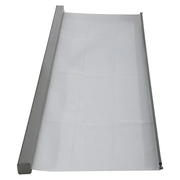 Sunfun Pavillon-Seitenwände Ibiza - Seite - 1 Stk. für eine Seite, Grau - Das Bild zeigt eine Rollleinwand mit grauem Rahmen vor einem schwarzen Hintergrund. Die Leinwand ist weiß und glatt.
