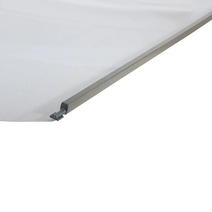 Sunfun Pavillon-Seitenwände Ibiza - Front - 2 Stk. für die komplette Front, Grau - Detailaufnahme einer Markise mit einer klaren Stoffoberfläche und einem grauen, stabilen Rahmen. Ideal für Sonnenschutz.
