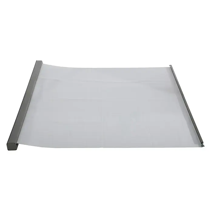 Sunfun Pavillon-Seitenwände Ibiza - Front - 2 Stk. für die komplette Front, Grau - Ein graues Rollo mit einem hellen Stofftuch für Fenster oder Türen, das Licht und Privatsphäre kontrolliert.