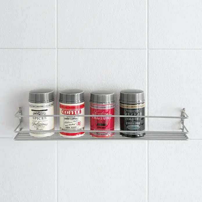 Metaltex Gewürzregal Pepito - Silber, L x B x H: 36 x 8 x 5 cm, Metall - Regal mit vier Gewürzdosen im Retro-Design für Küche und Haushalt.