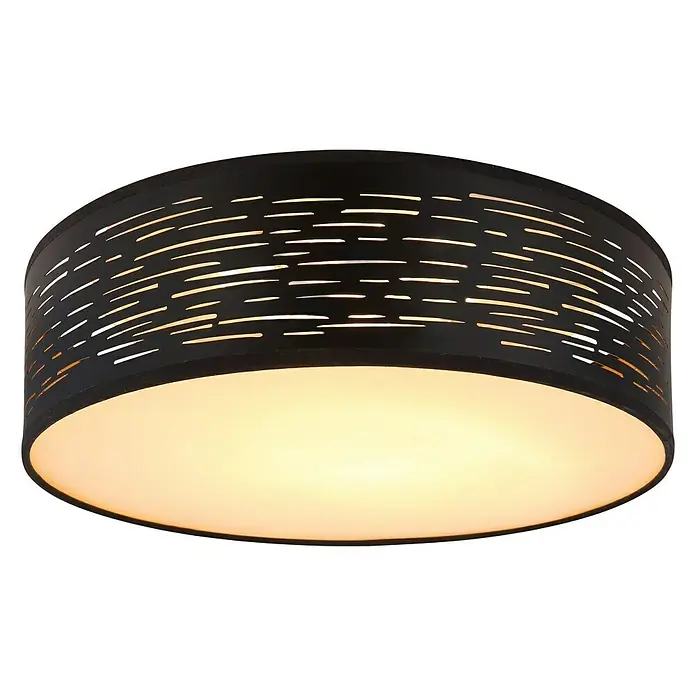 Globo LED-Deckenleuchte rund Tunno - Ø x H: 380 mm x 13 cm, Schwarz/Gold - Moderne Deckenleuchte mit einem schwarzen, durchbrochenen Lampenschirm, der ein warmes Licht erzeugt und eine stilvolle Atmosphäre schafft.